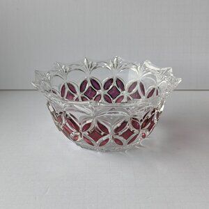 Vintage Red Cranberry Glass Medium Serving Bowl Thick Textured Etched Bohemian